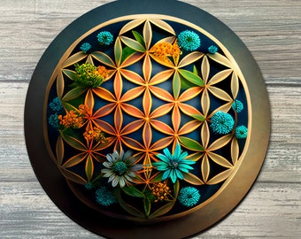 Flower of Life Crystal Grid Color - Flower of Life Altar Decoration