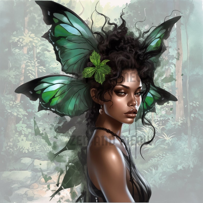 Forest Fairy Clipart Bundle, Emerald Fairies png, Fantasy Art, Green Fairy Art, Digital Download, Commercial Use, 8 Fairies, Ethnic Fairies image 5