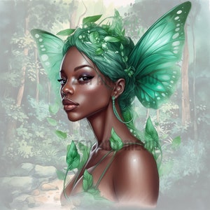 Forest Fairy Clipart Bundle, Emerald Fairies png, Fantasy Art, Green Fairy Art, Digital Download, Commercial Use, 8 Fairies, Ethnic Fairies image 2