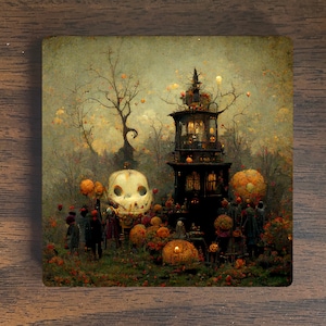 Halloween Magnet - Halloween Scene Magnet - Spooky Magnet -  Refrigerator Magnet - Pumpkin Magnet