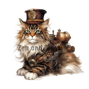 Skurrile Steampunk Maine Coon Katze: Herunterladbare PNG Datei für einzigartige DIY Projekte - Maine Coon Datei - Steam Punk Maine Coon Datei