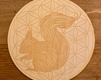 Squirrel Flower of Life Crystal Grid - Altar Decoration