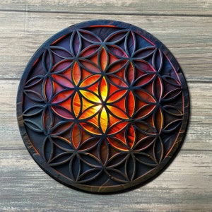 Flower of Life Crystal Grid Color - Flower of Life Altar Decoration