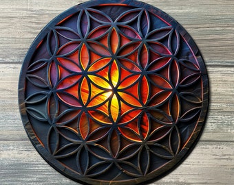 Flower of Life Crystal Grid Color - Flower of Life Altar Decoration