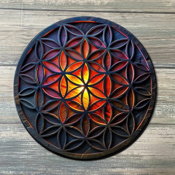 Flower of Life Crystal Grid Color - Flower of Life Altar Decoration