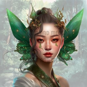 Forest Fairy Clipart Bundle, Emerald Fairies png, Fantasy Art, Green Fairy Art, Digital Download, Commercial Use, 8 Fairies, Ethnic Fairies image 9