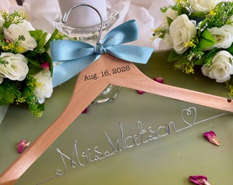 CUSTOM Wedding Hanger with date, Bridal Hanger,Personalized wedding Hanger,Bridesmaid Hangers,Custom Made Hanger,Mrs Hanger,Shower Gift