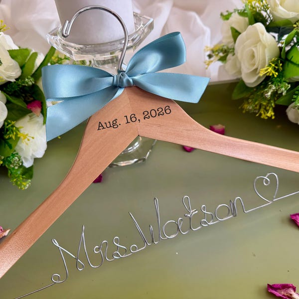 CUSTOM Wedding Hanger with date, Bridal Hanger,Personalized wedding Hanger,Bridesmaid Hangers,Custom Made Hanger,Mrs Hanger,Shower Gift