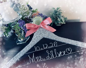 Rose/gold Glitter 2 line CUSTOM Wedding Hanger,Bridal Hanger,Personalized wedding Hanger,Bride's Gift,Bridesmaid Hangers,Custom Made Hanger