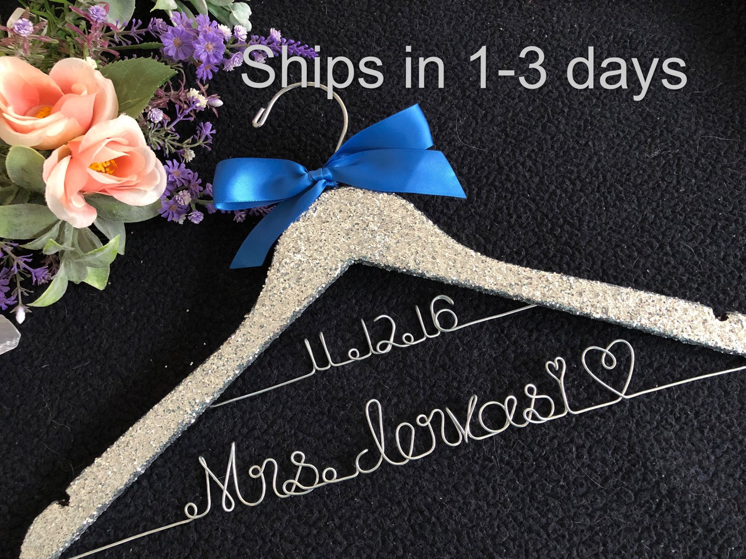 Rose/gold Glitter 2 line CUSTOM Wedding Hanger,Bridal Hanger,Personalized wedding Hanger,Bride's Gift,Bridesmaid Hangers,Custom Made Hanger