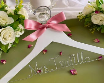 Ships next day- Personalized Wedding Hanger, Custom  Name and Ribbon,, Wedding Gift,  Bridal shower Gift, Bridesmaid hanger