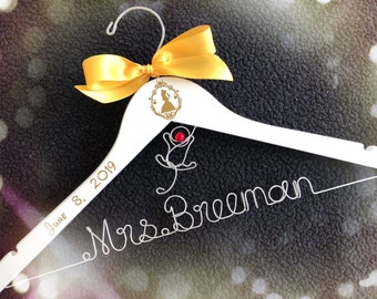 Disney wedding hanger,beauty and the beast hanger, Personalized wedding Hanger,Disney Princess hanger, Custom Hanger,Mrs Hanger,Shower Gift