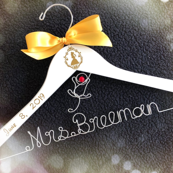 Disney wedding hanger,beauty and the beast hanger, Personalized wedding Hanger,Disney Princess hanger, Custom Hanger,Mrs Hanger,Shower Gift