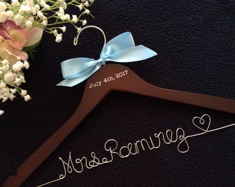 CUSTOM Wedding Hanger with date, Bridal Hanger,Personalized wedding Hanger,Bridesmaid Hangers,Custom Made Hanger,Mrs Hanger,Shower Gift