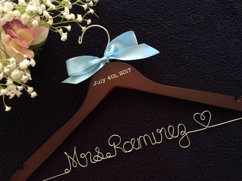 CUSTOM Wedding Hanger with date, Bridal Hanger,Personalized wedding Hanger,Bridesmaid Hangers,Custom Made Hanger,Mrs Hanger,Shower Gift 