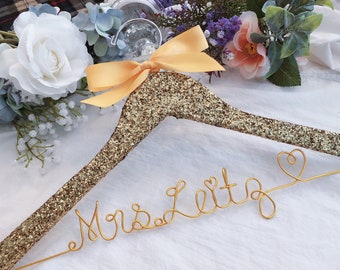 Rose/gold glitter hanger, Personalized Wedding hanger, custom wire hanger, bridal hanger, bride gift, custom hanger, wedding hanger