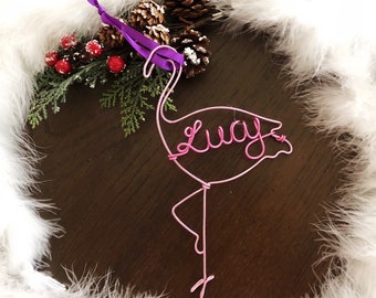 Free shipping Personalized flamingo Christmas tree Ornament,Customized holiday Ornament,Wire flamingo,Holiday Decor,flamingo birthday gift