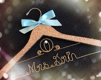 Personalized Glitter Wedding Hanger, Rose Gold Cinderella Bridal Gift   Cinderella fairytales , Princess hanger, bride gift,