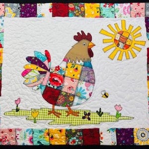 Patchwork Rooster Quiltmönster: Applikationsväggbonad (PDF-nedladdning)