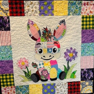 Patchwork Donkey Quilt pattern, PDF Instant Download, baby blanket, wall hanging, applique, farm