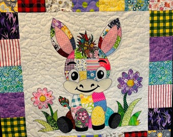 Modello patchwork asinello, PDF scaricabile immediatamente, copertina per neonati, arazzo da parete, applique, fattoria