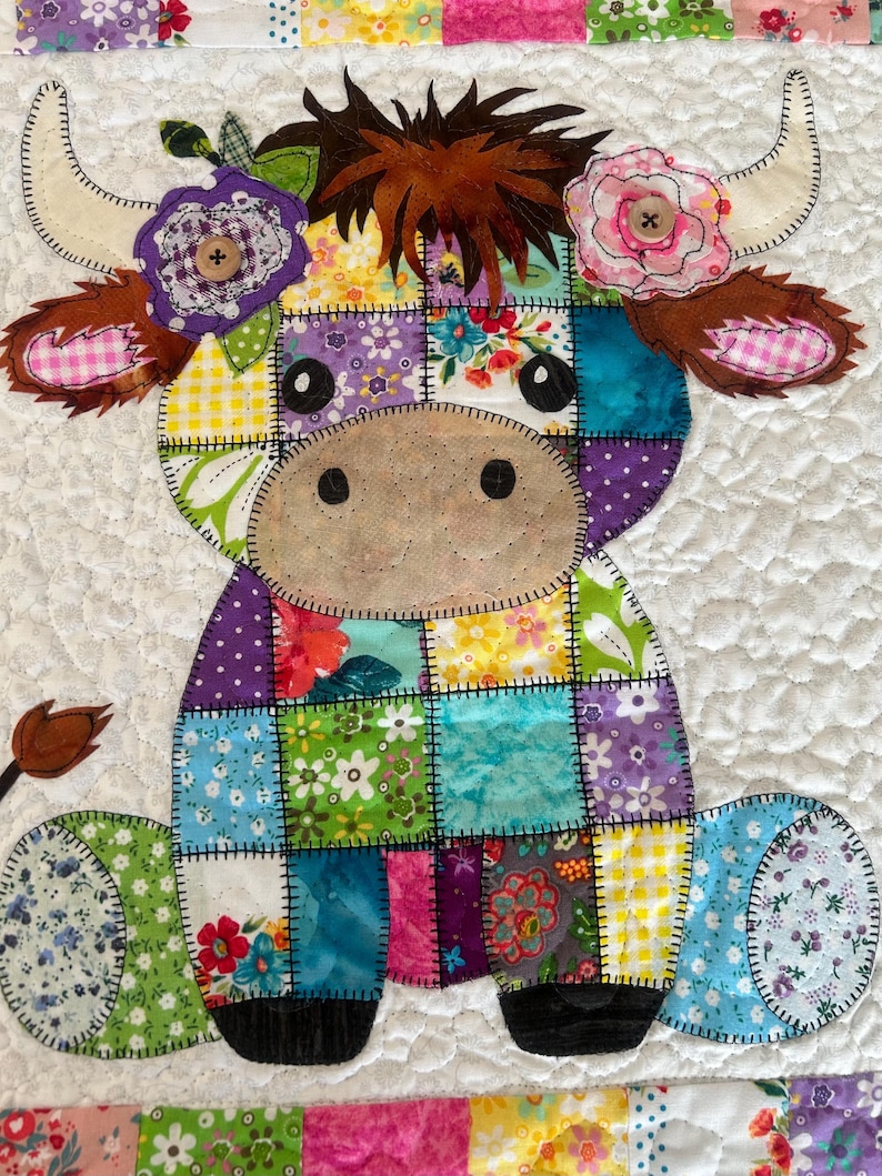 Highland Cow Patchwork Quilt Paper Pattern: Baby Blanket, Wall Hanging ...