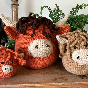 Highland haakpatroon squishmallow, squishy, stier, knuffeldier, koe, amigurumi, 3 maten, boerderij, kind, pdf-download, squish, knuffel