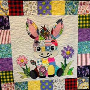 Patchwork Donkey Quilt Paper Pattern, baby blanket, wall hanging, applique, farm