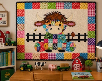 Jumbo Patchwork Highland Cow Baby Blanket Quilt Pattern: Applique (Printed Pattern)