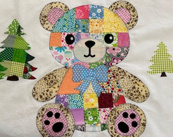 Modello per trapunta patchwork Teddy Bear, PDF scaricabile immediatamente