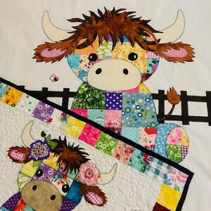 Patchwork Cow Pattern Jumbo Patchwork Highland Cow Baby Blanket Quilt Pattern: Applique ...