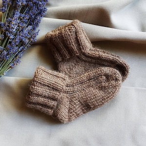 Knit white brown baby socks, wool kids socks, knitted boys girls unisex socks, winter socks for babies, infant socks, softknitshome image 5