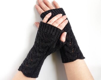 Knit fingerless gloves, knitted grey mittens, handknit arm warmers, gray hand warmers, softknitshome, spring autumn gloves