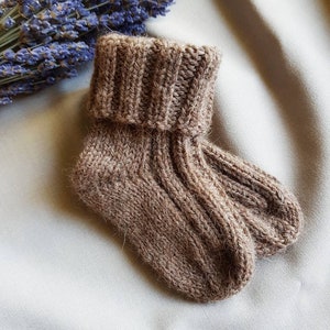 Knit white brown baby socks, wool kids socks, knitted boys girls unisex socks, winter socks for babies, infant socks, softknitshome image 3