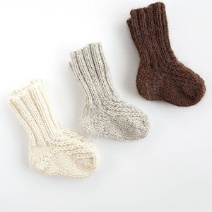 Knit baby socks, alpaca wool socks for kids, white and brown handknit baby socks, newborn boy and girl socks, pure wool baby showers gift image 6