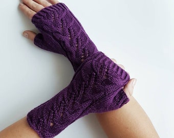 Knit fingerless gloves, merino wool women mittens, knitted cable arm warmers, knit handwarmers, autumn spring gloves, gift for her