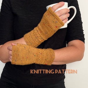 Luvas sem dedos de tricô, Holiday Tweed Celer (padrão em PDF)
