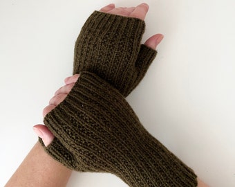 Knit fingerless gloves, merino wool mitts, women’s hand warmers, wrist warmers, knitted texting gloves, softknitshome