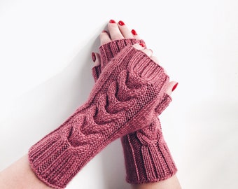 Knit fingerless gloves, women knit mittens, cable gloves, handknit women's gloves, knitted handwarmers, cable armwarmers, softknitshome