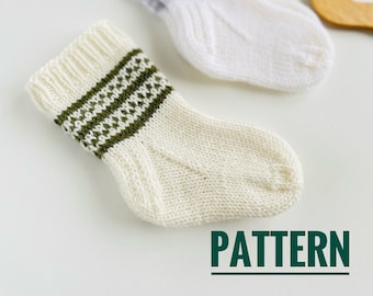 Knit Baby Socks Pattern: Fair Isle, 0-3 Months (Digital Download)