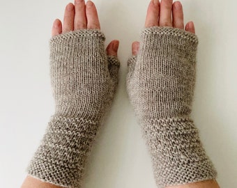 Knit fingerless gloves, fingerless women mittens, knitted arm warmers, beige fingerless mitts, spring gloves, autumn gloves, softknitshome