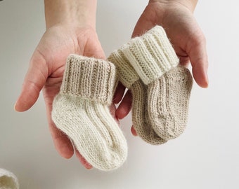 Gebreide babysokjes, alpacawollen sokken voor baby, handgemaakte babysokjes, pasgeboren cadeau, babyborrelcadeau van pure wol