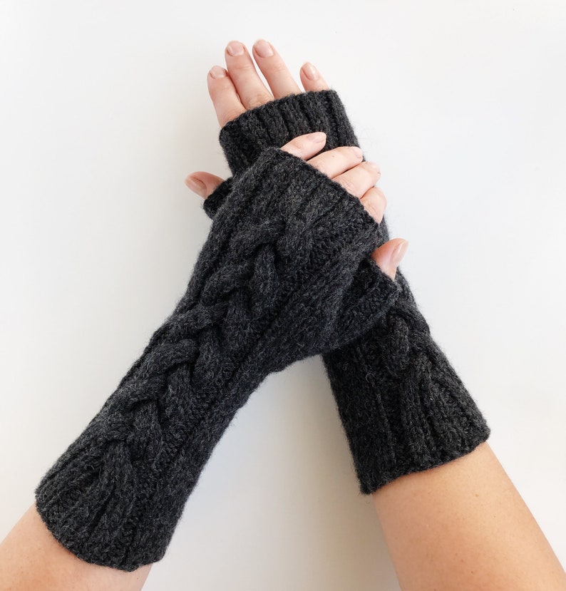 Knit grey fingerless gloves merino wool mitts handknit Etsy