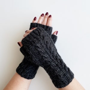 Knit fingerless gloves, gray mittens, knit gloves women, handknit handwarmers, knitted armwarmers, womens grey wristwarmers, winter gloves image 1