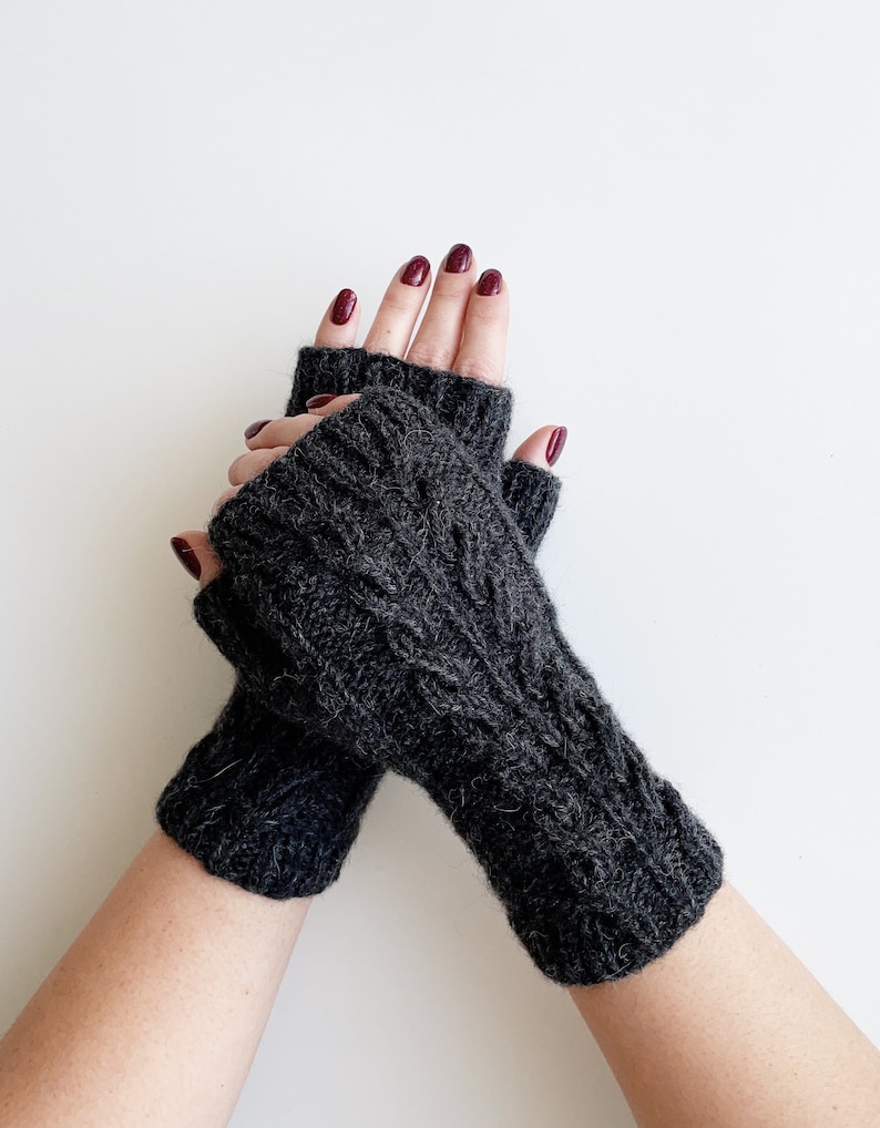 Knit fingerless gloves, gray mittens, knit gloves women, handknit handwarmers, knitted armwarmers, womens grey wristwarmers, winter gloves image 1