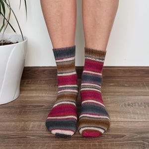 Handmade Wool Knit Socks: Striped Leg Warmers, EU 38-39