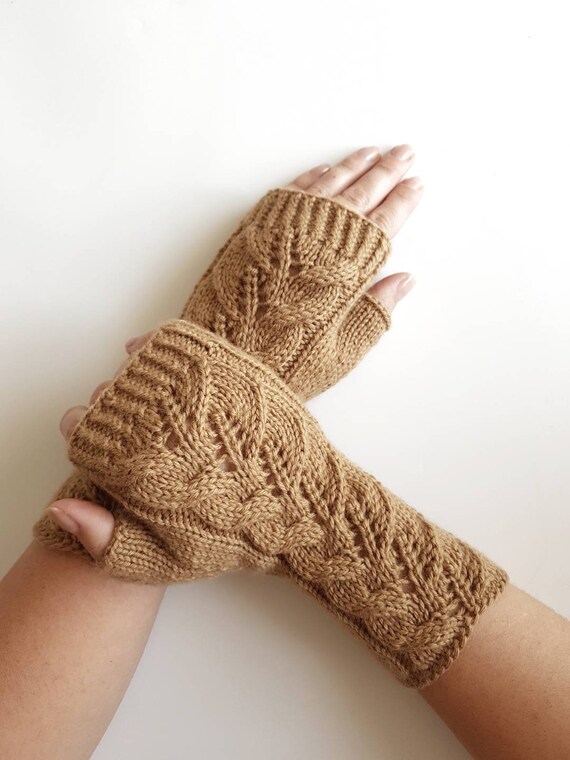 Knit Fingerless Gloves, Brown Merino Wool Women Mittens, Knitted Arm  Warmers, Women's Mitts, Cable Lace Gloves, Autumn and Spring Gloves -   Canada