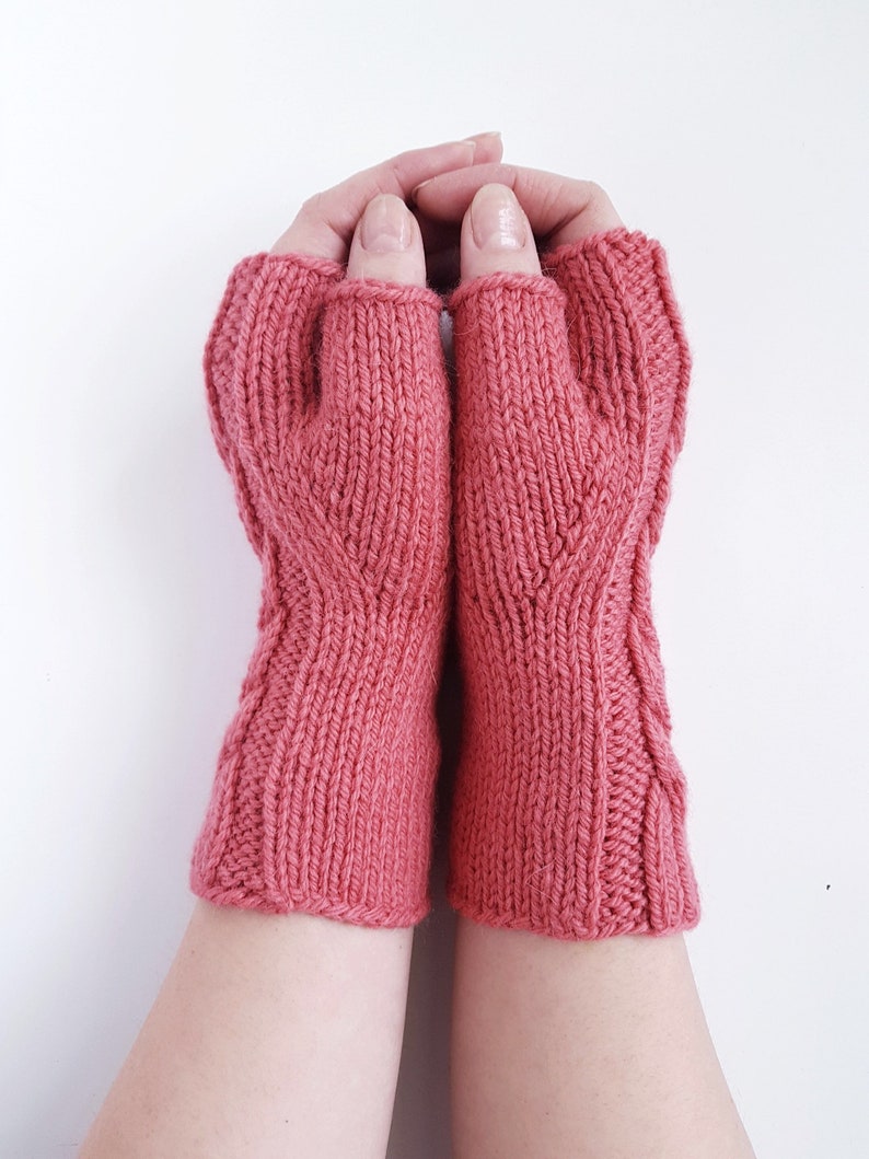 Knit fingerless gloves, knit wool mittens, alpaca and sheep wool gloves, knit cable mitts, softknitshome, gift for girlfriend, gift for mom image 5