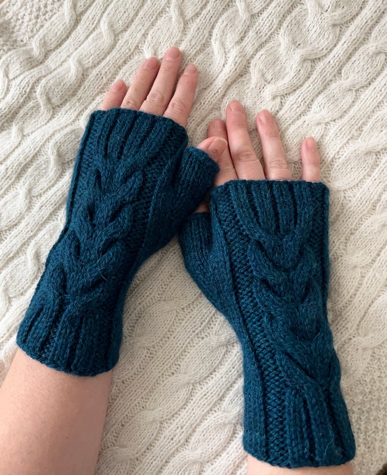 Knit fingerless mitts, knit fingerless mittens, knitted handwarmers, handmade arm warmers, winter gloves, womens mitts, christmas gift image 2