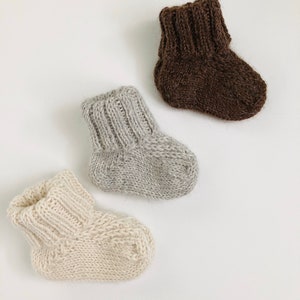 Knit baby socks, alpaca wool socks for kids, white and brown handknit baby socks, newborn boy and girl socks, pure wool baby showers gift image 1